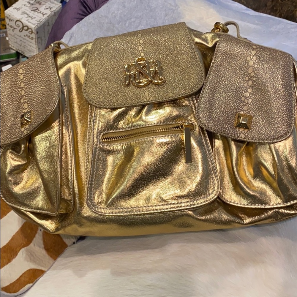 ROCK & REPUBLIC gold metallic carryall handbag NWT